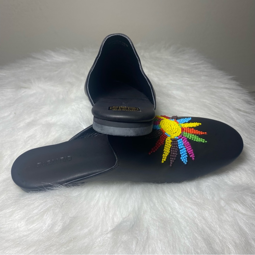 FARM Rio Black Sunshine Flat Mules with Colorful Bead Design Sz 10 - Picture 4 of 10